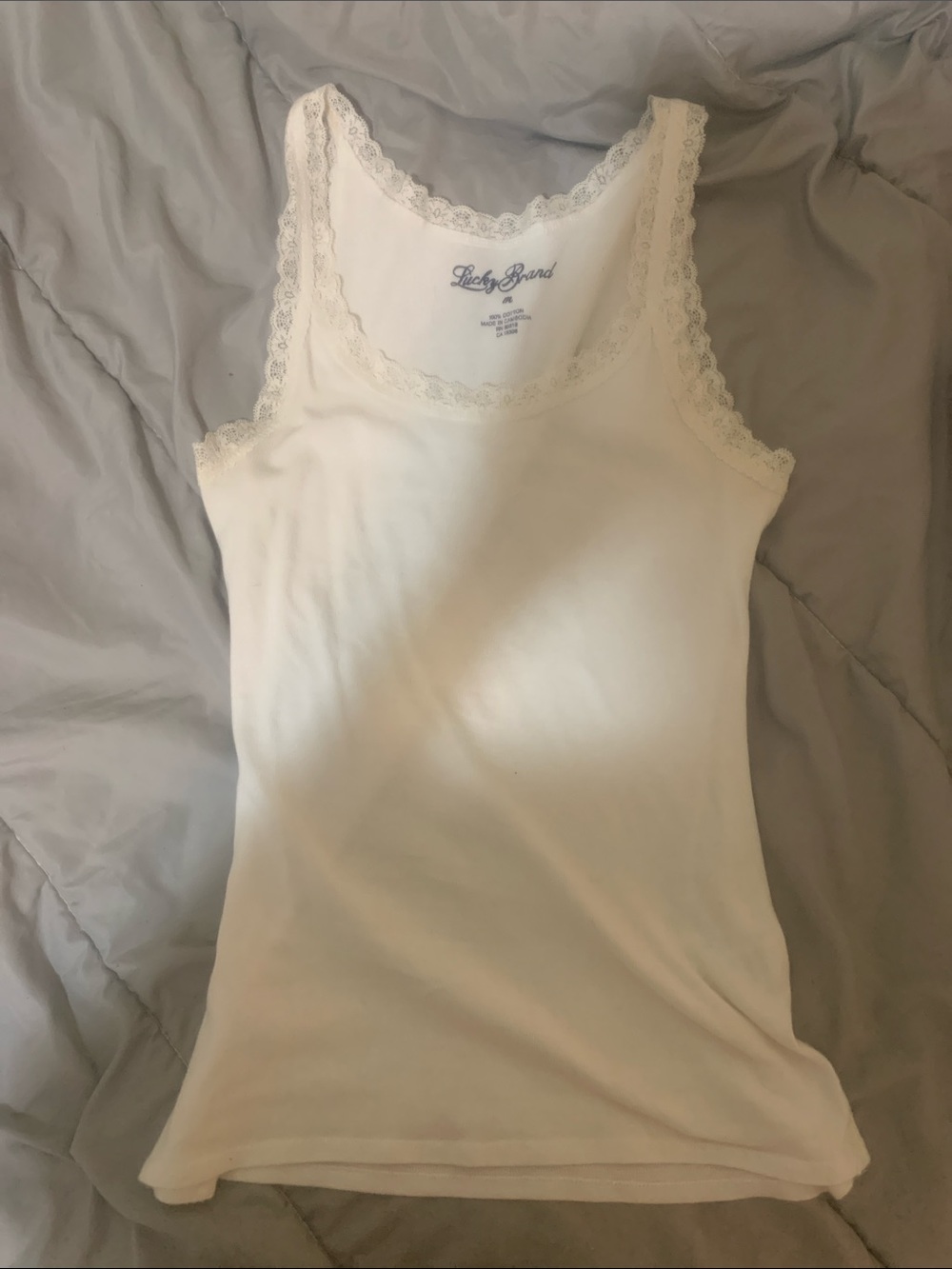 Lucky Brand White Lace-Trim Ribbed Tank
